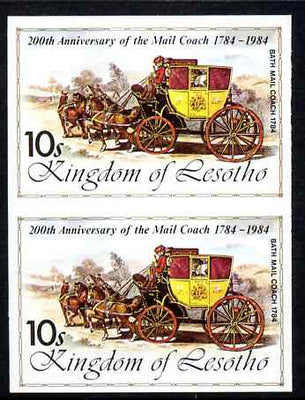 Lesotho 1984 Bath Mail Coach 10s (from 'Ausipex' Stamp Exhibition set) imperf pair unmounted mint as SG 601