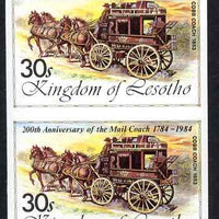 Lesotho 1984 Cobb Coach 30s (from 'Ausipex' Stamp Exhibition set) imperf pair unmounted mint as SG 602
