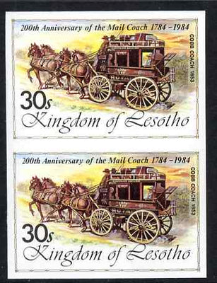 Lesotho 1984 Cobb Coach 30s (from 'Ausipex' Stamp Exhibition set) imperf pair unmounted mint as SG 602