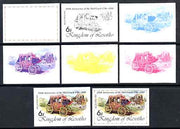 Lesotho 1984 Wells Fargo Coach 6s (from 'Ausipex' Stamp Exhibition set) the set of 8 imperf progressive proofs comprising the 5 individual colours plus 2, 4 and all 5-colour composites, scarce with only 28 proof sets believed to exist, as SG 599