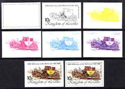 Lesotho 1984 Bath Mail Coach 10s (from 'Ausipex' Stamp Exhibition set) the set of 8 imperf progressive proofs comprising the 5 individual colours plus 2, 4 and all 5-colour composites, scarce with only 28 proof sets believed to exist, as SG 601