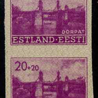 Estonia - German Occupation 1941 Stone Bridge 20+20 (k) bright purple from Reconstruction set, imperf pair on ungummed paper, as SG 7