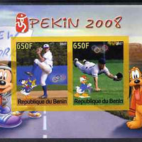 Benin 2007 Beijing Olympic Games #09 - Baseball (3) imperf s/sheet containing 2 values (Disney characters in background) unmounted mint. Note this item is privately produced and is offered purely on its thematic appeal