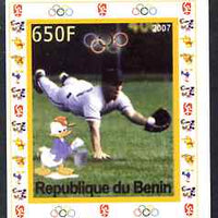 Benin 2007 Baseball #03 individual imperf deluxe sheet with Olympic Rings & Disney Character unmounted mint
