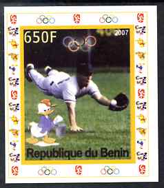 Benin 2007 Baseball #03 individual imperf deluxe sheet with Olympic Rings & Disney Character unmounted mint