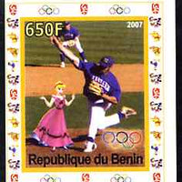 Benin 2007 Baseball #04 individual imperf deluxe sheet with Olympic Rings & Disney Character unmounted mint