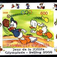 Benin 2008 Disney Characters playing Baseball #02 individual imperf deluxe sheet with Olympic Rings unmounted mint. Note this item is privately produced and is offered purely on its thematic appeal