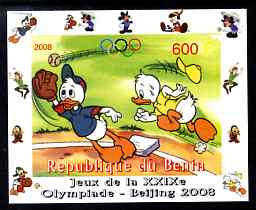 Benin 2008 Disney Characters playing Baseball #02 individual imperf deluxe sheet with Olympic Rings unmounted mint. Note this item is privately produced and is offered purely on its thematic appeal