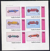 Staffa 1982 Early Racing Cars (Rolland-Pilain, Maserati, Mercedes etc) imperf,set of 4 values (15p to 75p) unmounted mint
