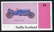 Staffa 1982 Early Racing Cars (Ballot) imperf souvenir sheet (£1 value) unmounted mint
