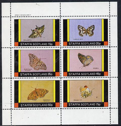 Staffa 1982 Butterflies (Swallowtail, Monarch, Orange Tip, etc) perf set of 6 values (15p to 75p) unmounted mint