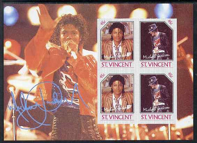 St Vincent 1985 Michael Jackson m/sheet containg 4 x 45c values imperf from limited printing unmounted mint as SG MS 948a