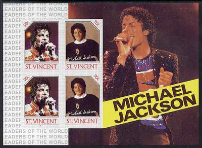 St Vincent 1985 Michael Jackson m/sheet containg 4 x 90c values imperf from limited printing unmounted mint as SG MS 948b