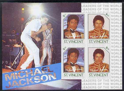 St Vincent 1985 Michael Jackson m/sheet containg 4 x $1.50 values imperf from limited printing unmounted mint as SG MS 948c