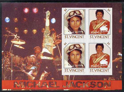 St Vincent 1985 Michael Jackson m/sheet containg 4 x $4.00 values imperf from limited printing unmounted mint as SG MS 948d