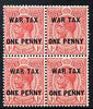 Gold Coast 1918 War Tax KG5 1d on 1d red unmounted mint block of 4 SG 85