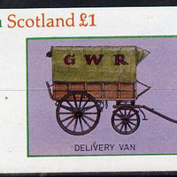 Staffa 1982 Horse Drawn Wagons (GWR,Delivery Van) imperf souvenir sheet (£1 value) unmounted mint