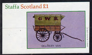 Staffa 1982 Horse Drawn Wagons (GWR,Delivery Van) imperf souvenir sheet (£1 value) unmounted mint