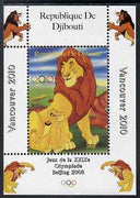 Djibouti 2008 Beijing & Vancouver Olympics - Disney - The Lion King perf deluxe sheet #3 unmounted mint. Note this item is privately produced and is offered purely on its thematic appeal