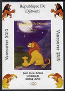 Djibouti 2008 Beijing & Vancouver Olympics - Disney - The Lion King imperf deluxe sheet #4 unmounted mint. Note this item is privately produced and is offered purely on its thematic appeal