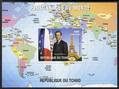 Chad 2009 World Personalities - Sarkozy & Eiffel Tower imperf s/sheet unmounted mint. Note this item is privately produced and is offered purely on its thematic appeal.