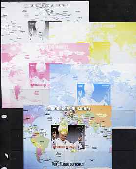 Chad 2009 World Personalities - The Pope s/sheet - the set of 5 imperf progressive proofs comprising the 4 individual colours plus all 4-colour composites, unmounted mint.