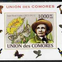 Comoro Islands 2008 Entomologists & Butterflies #5 Jean Henri Fabre individual imperf deluxe sheet unmounted mint. Note this item is privately produced and is offered purely on its thematic appeal, it has no postal validity