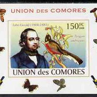 Comoro Islands 2008 Ornithologists & Birds #2 John Gould 150f individual imperf deluxe sheet unmounted mint. Note this item is privately produced and is offered purely on its thematic appeal, it has no postal validity