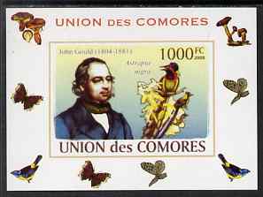 Comoro Islands 2008 Ornithologists & Birds #6 John Gould 1,000f individual imperf deluxe sheet unmounted mint. Note this item is privately produced and is offered purely on its thematic appeal, it has no postal validity