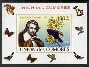 Comoro Islands 2008 Ornithologists & Birds #5 John James Audubon 400f individual imperf deluxe sheet unmounted mint. Note this item is privately produced and is offered purely on its thematic appeal, it has no postal validity