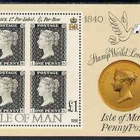 Isle of Man 1990 150th Anniversary of Penny Black m/sheet (Stamp World) unmounted mint, SG MS 447