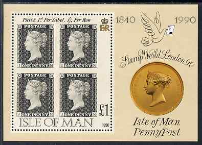 Isle of Man 1990 150th Anniversary of Penny Black m/sheet (Stamp World) unmounted mint, SG MS 447