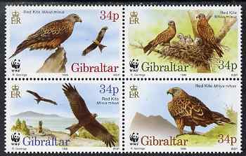 Gibraltar 1996 WWF - The Red Kite perf set of 4 in se-tenant block unmounted mint, SG 784-7