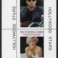 Touva 1995 Hollywood Stars #1 perf m/sheet containing 2 values (Marilyn Monroe & Schwarzenegger) unmounted mint. Note this item is privately produced and is offered purely on its thematic appeal, it has no postal validity