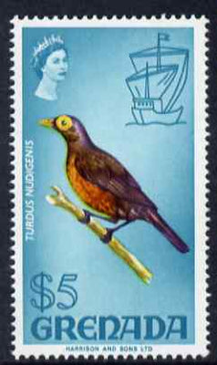 Grenada 1968 Bare-eyed Thrush $5 unmounted mint SG 321