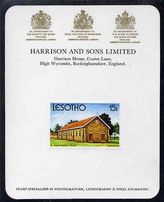 Lesotho 1980 Christmas 15s St Agnes' Anglican Church imperf proof mounted on Harrison & Sons Proof card, rare thus, as SG 427