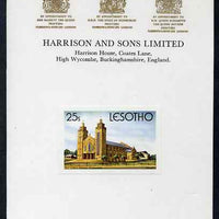 Lesotho 1980 Christmas 25s Our Lady's Victory Cathedral imperf proof mounted on Harrison & Sons Proof card, rare thus, as SG 428
