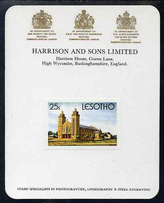 Lesotho 1980 Christmas 25s Our Lady's Victory Cathedral imperf proof mounted on Harrison & Sons Proof card, rare thus, as SG 428