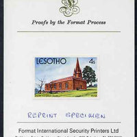 Lesotho 1980 Christmas 4s Evangelical Church imperf proof mounted on Format International Proof card and notated REPRINT SPECIMEN rare thus, as SG 426 (Note Format & Harrisons shared the contract for this issue, this particular va……Details Below