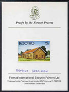 Lesotho 1980 Christmas 15s St Agnes' Anglican Church imperf proof mounted on Format International Proof card and notated REPRINT SPECIMEN rare thus, as SG 427 (Note Format & Harrisons shared the contract for this issue, this parti……Details Below