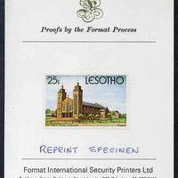 Lesotho 1980 Christmas 25s Our Lady's Victory Cathedral imperf proof mounted on Format International Proof card and notated REPRINT SPECIMEN rare thus, as SG 428 (Note Format & Harrisons shared the contract for this issue, this pa……Details Below