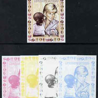 Chad 1997 Princess Diana 250f series #7 imperf deluxe sheet the set of 5 progressive proofs comprising the 4 individual colours plus all 4-colour composite, unmounted mint.