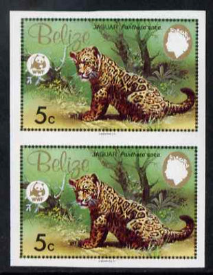 Belize 1983 WWF - Jaguar 5c (Jaguar Cub) imperf pair from uncut proof sheet, unmounted mint, as SG 756