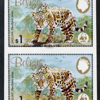 Belize 1983 WWF - Jaguar $1 (Jaguar on rock) imperf pair from uncut proof sheet, unmounted mint, as SG 759