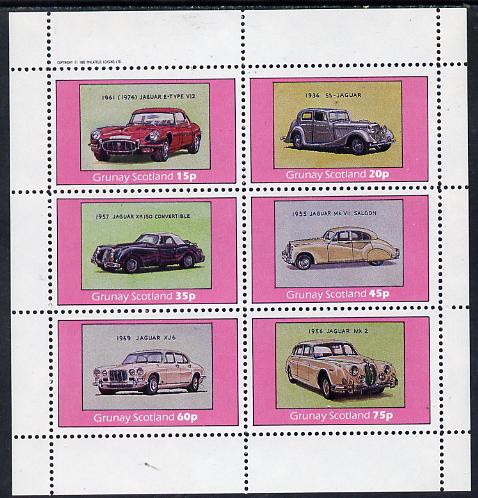 Grunay 1982 Jaguar Cars (E-Type, XJ6, Mk 2 etc) perf set of 6 values (15p to 75p) unmounted mint