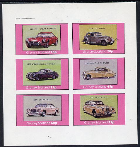 Grunay 1982 Jaguar Cars (E-Type, XJ6, Mk 2 etc) imperf set of 6 values (15p to 75p) unmounted mint