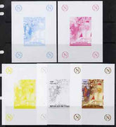 Chad 2009 Napoleon #5 Playing Chess with Cornwallis (part) and The Turk deluxe sheet, the set of 5 imperf progressive proofs comprising the 4 individual colours plus all 4-colour composite, unmounted mint.
