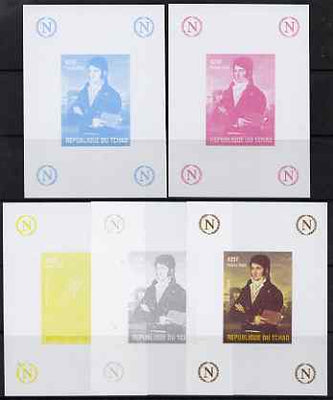 Chad 2009 Napoleon #8 Lucien Bonaparte deluxe sheet, the set of 5 imperf progressive proofs comprising the 4 individual colours plus all 4-colour composite, unmounted mint.
