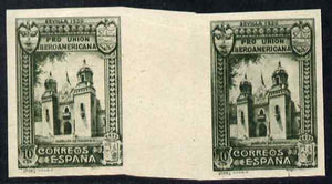 Spain 1930 Colombian Pavillion 10c olive green (from Spanish-American Exhibition) imperf inter-paneau gutter pair unmounted mint but some offset, as SG 630