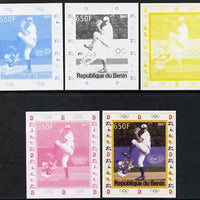 Benin 2007 Baseball #01 deluxe sheet with Olympic Rings & Disney Character, the set of 5 imperf progressive proofs comprising the 4 individual colours plus all 4-colour composite, unmounted mint